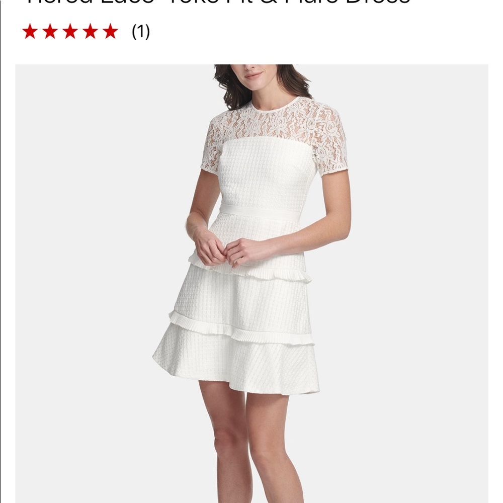Kensie White Lace Yoke Fit & Flare Dress